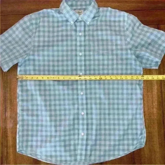 LL Bean Mens L Reg Wrinkle Free Blue Plaid Button Up Shirt Traditional Fit - Picture 4 of 10